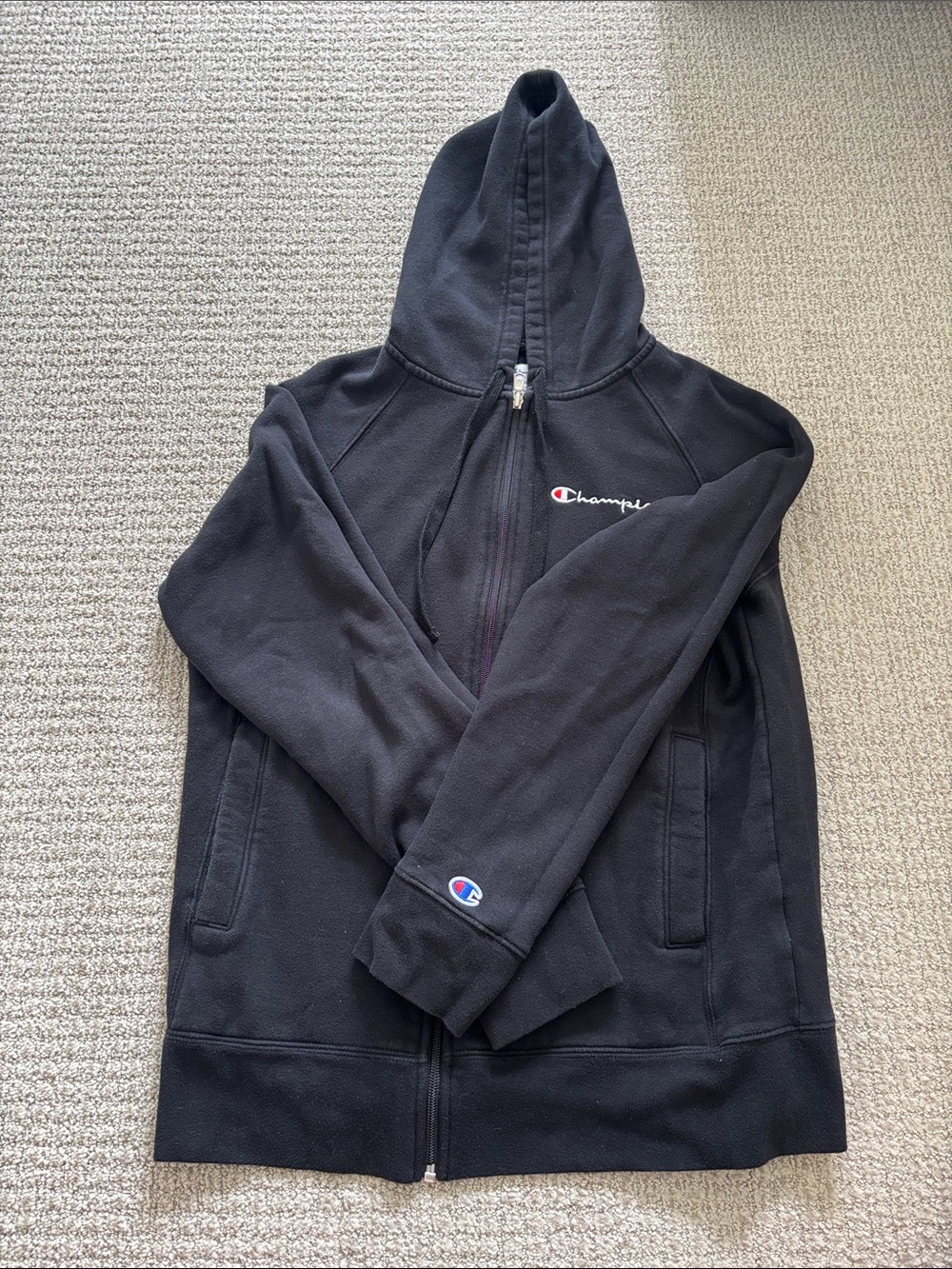 Champion Black Hooded Zip Jacket with Logo